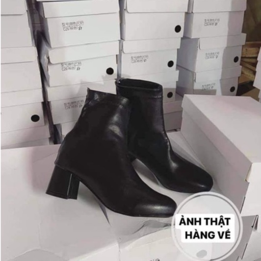 Giày Bốt Boot Nữ Cao Cổ , Da PU Cao 5cm, Đế Vuông Siêu Ôm Chân, HOT TREND