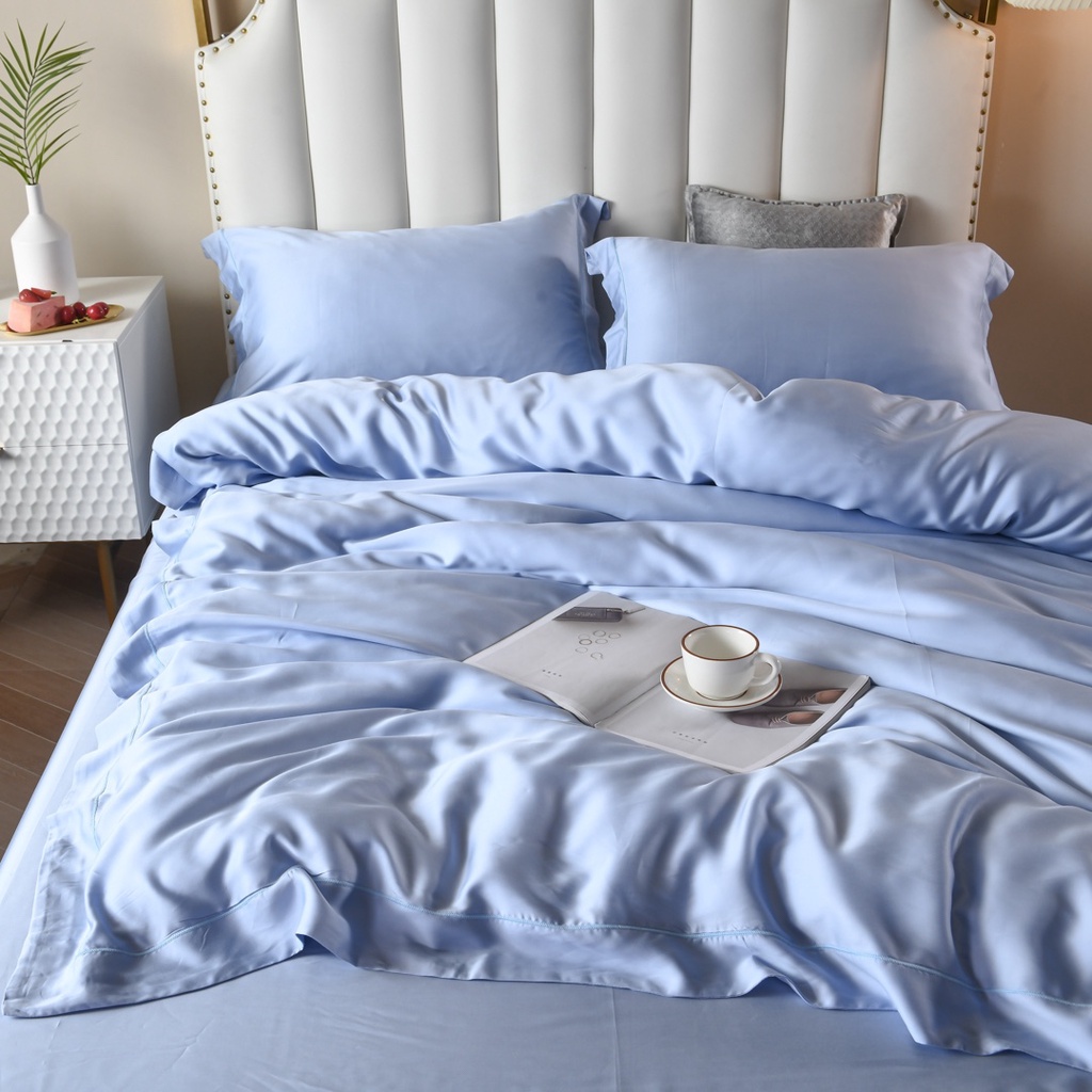 Bộ Chăn Ga Gối Lụa Tencel Cao Cấp Sang Xịn Mịn Mát Gồm Chăn Drap Gối Sét 4 Món - Nhập Khẩu Chính Hãng