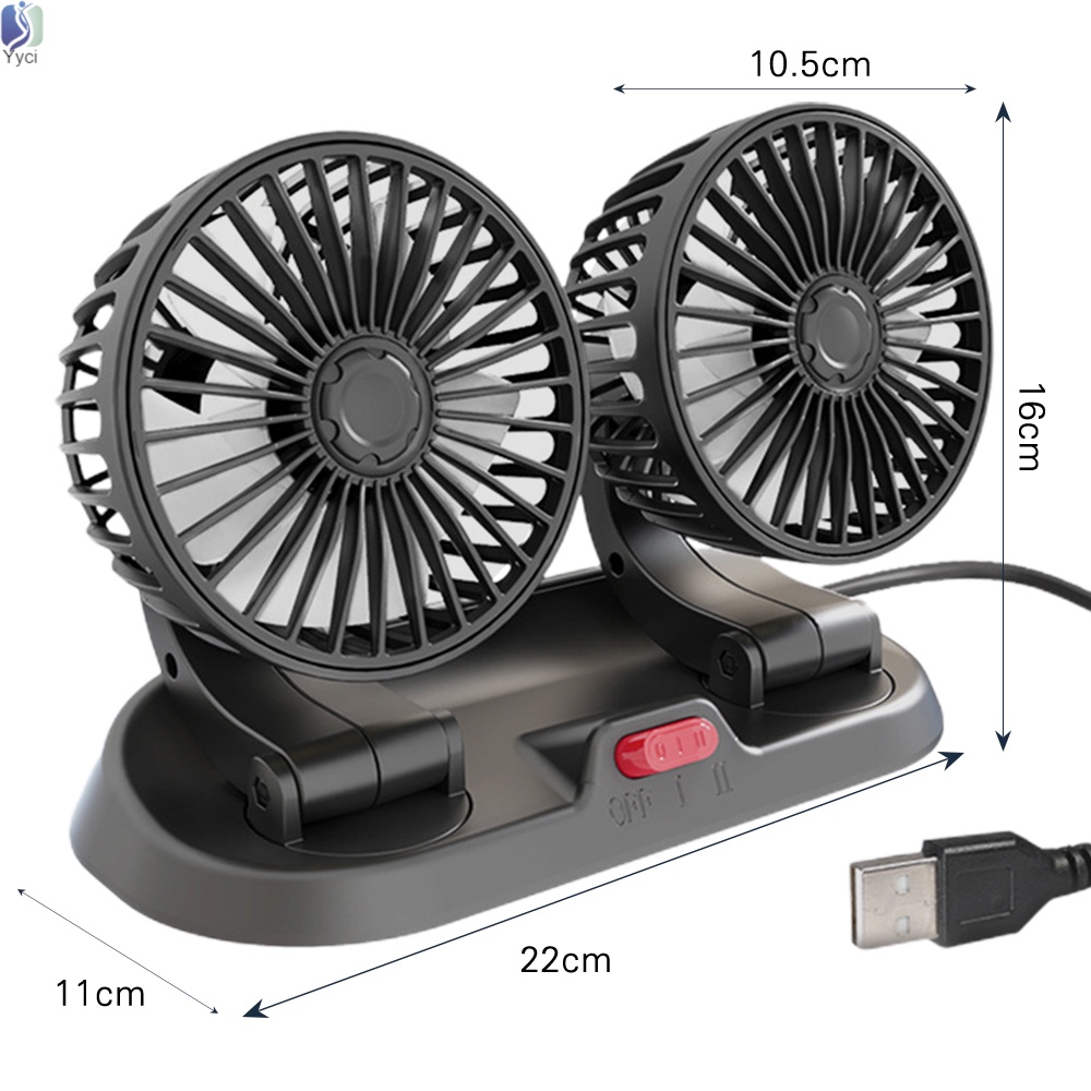 Quạt Làm Mát USB 2 Đầu Xoay 360 Độ 2 Tốc Độ Có Thể Tháo Rời 10W Chuyên Dùng Cho Xe Hơi