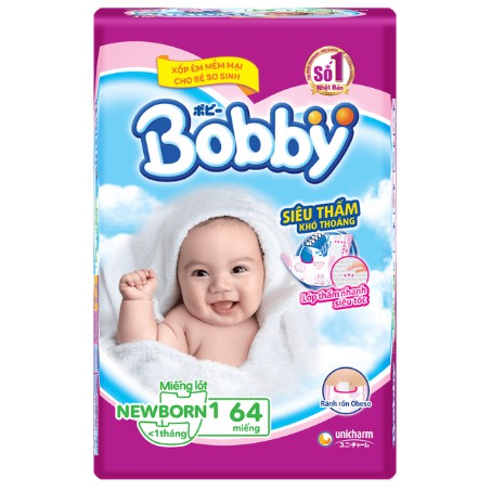 TẶNG 2 MIẾNG TÃ DÁN XS - MIẾNG LÓT SƠ SINH BOBBY NEWBORN 1 64 MIẾNG(CHO BÉ DƯỚI 1 THÁNG)