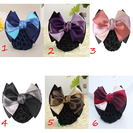 Kẹp tóc trang trí nơ có lưới búi tóc xinh xắn thời trang cho nữ