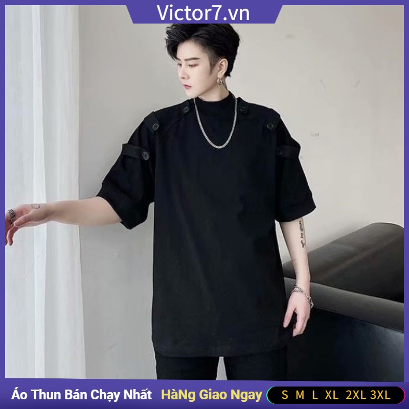 Áo Thun Tay Ngắn Cổ Đứng Đính Nút Thời Trang Dành Cho Nam Simple áO Thun Unisex TrắNg Và đEn Phong CáCh HàN QuốC Bigsize Cotton Cổ TròN QuầN áO Nam