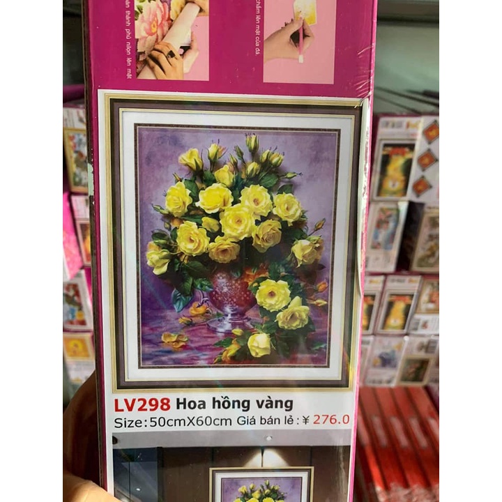 Tranh Đính Đá 5D  Hoa Hồng Vàng LV298 (50x60cm) - chưa đính đá, chưa khung