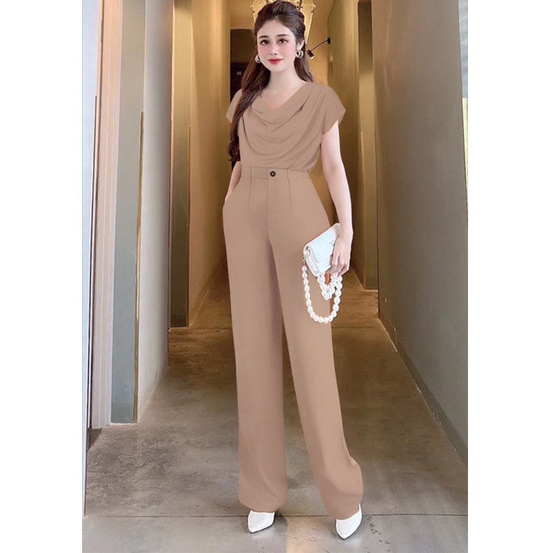 Set nữ cá tính đi chơi hay dự tiệc đều hợp áo tay chờm cổ đổ quần ống suông xinh xắn TJ1137