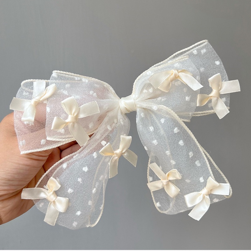 Kẹp Tóc Lưới Hai Lớp Họa Tiết Chấm Bi Thắt Nơ Mới Siêu Cổ Tích Cho Nữ