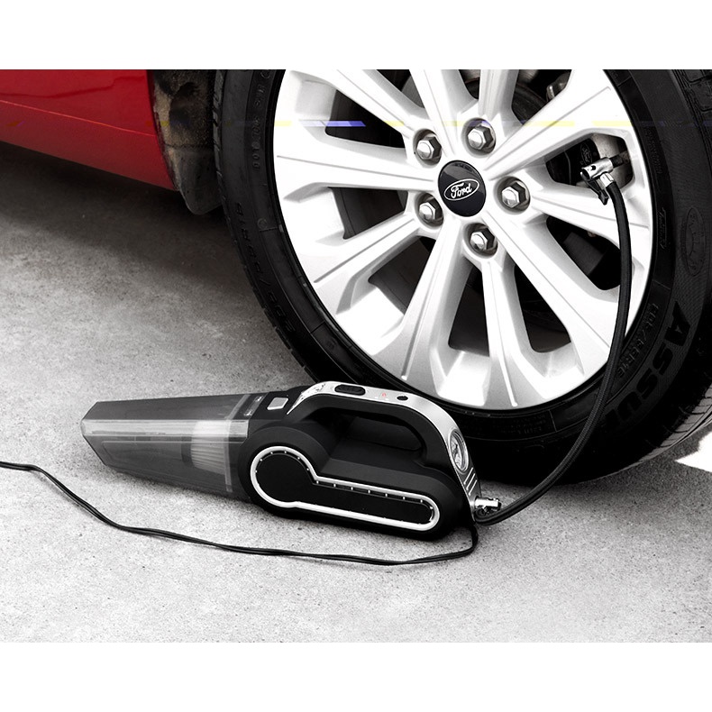 Máy hút bụi xe hơi đo áp suất lốp xe có đèn chiếu sáng công suất cao 4 trong 1 đa năng