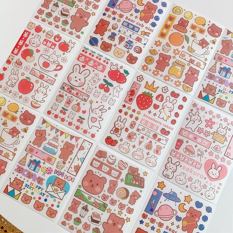 Set 4 tấm sticker trang trí sổ tự cắt dễ thương