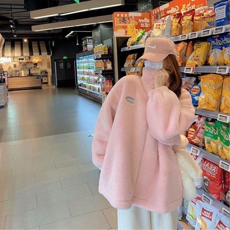 Áo khoác lông thỏ nhân tạo dày dặn giữ ấm mùa thu đông phong cách Hàn Quốc cho nữ