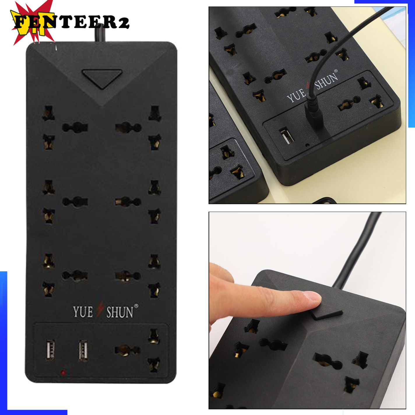 (Fenteer2 3c) Power Strip Với 2 Cổng Usb An Toàn Cho Điện Thoại