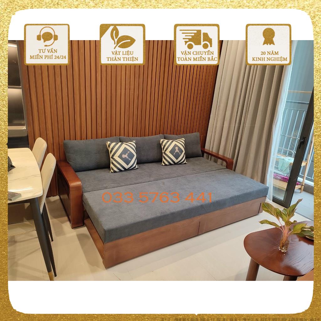 Sofa bed gỗ sồi nga hàng cao cấp - ảnh thật kèm video kích thước 2m2 x 80cm kéo ra thành giường 2m2x1m4