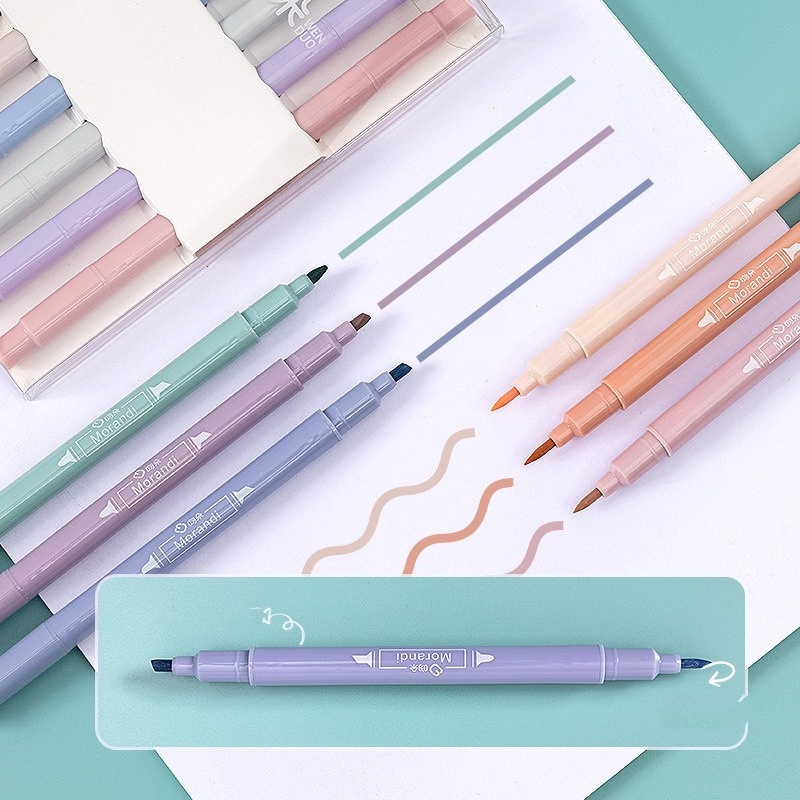 Set 6 Bút Dạ Quang Hai Đầu Nhiều Màu Sắc Cho Học Sinh / Văn Phòng