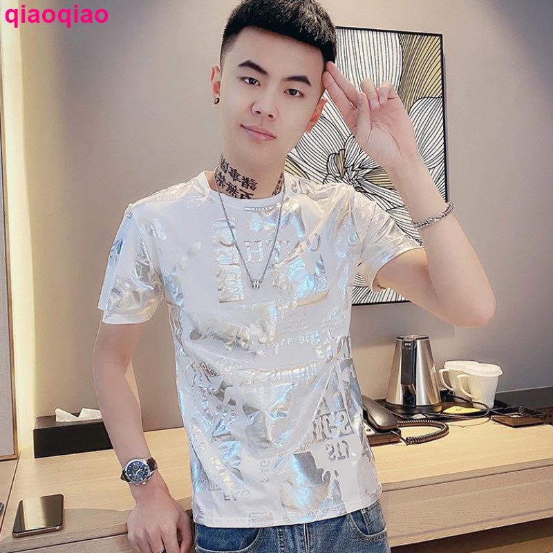 Áo Thun Tay Ngắn Cổ Tròn Đính Kim Sa Thời Trang Dành Cho Nam