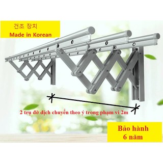 Giàn phơi thông minh nhôm gắn tường - Sào phơi quần áo- Dài 2M - 3 thanh phơi