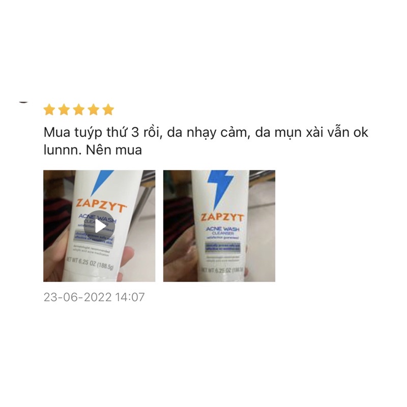 [Bill Mỹ] Sữa Rửa Mặt Zapzyt 188,5g - Loại Bỏ Mụn Dạg Gel lành tính