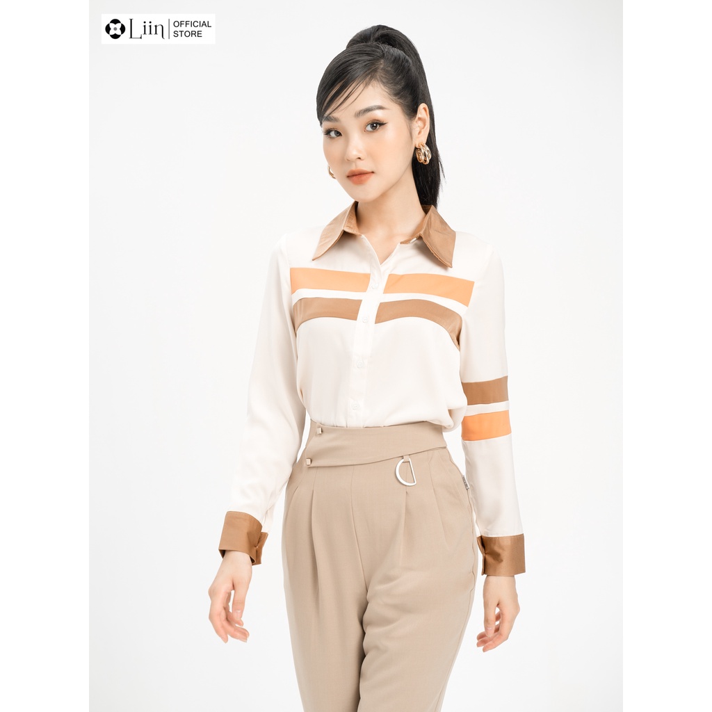 Áo sơ mi Linbi màu Be Mix Cam Nâu form dài tay phong cách cá tính, năng động liin clothing SM3182