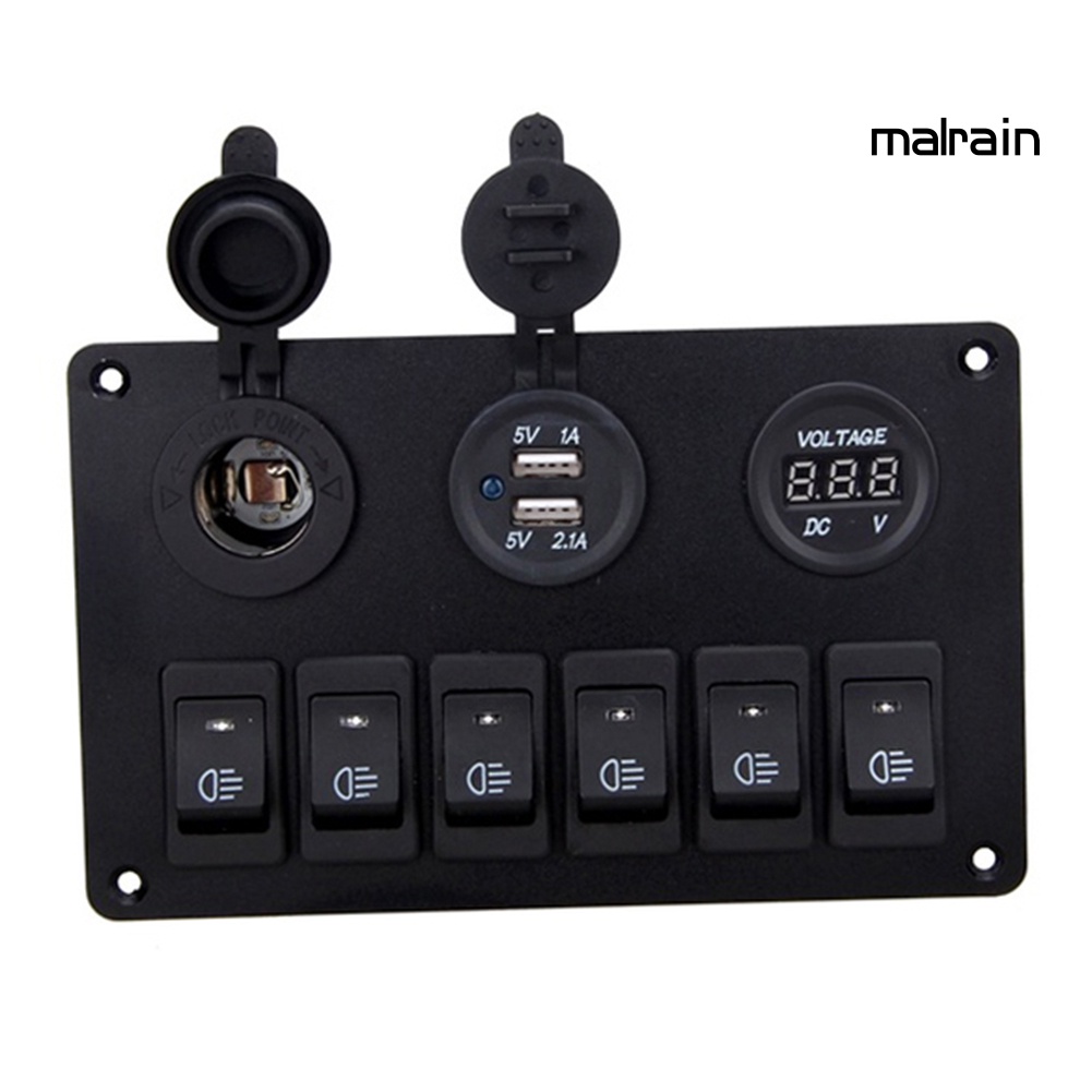 Bảng Công Tắc Điều Khiển Hiển Thị Điện Áp 12-24V 6 Gang Cho Tàu Thuyền/Xe Hơi