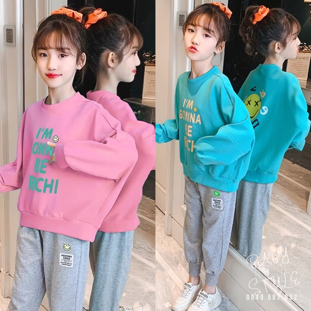 Bộ quần áo thu đông bé gái &quot;IMGON&quot; 14-45kg, bộ quần áo dài tay ấm áp cho bé 4-14 tuổi. Vải da cá dày dặn. G42