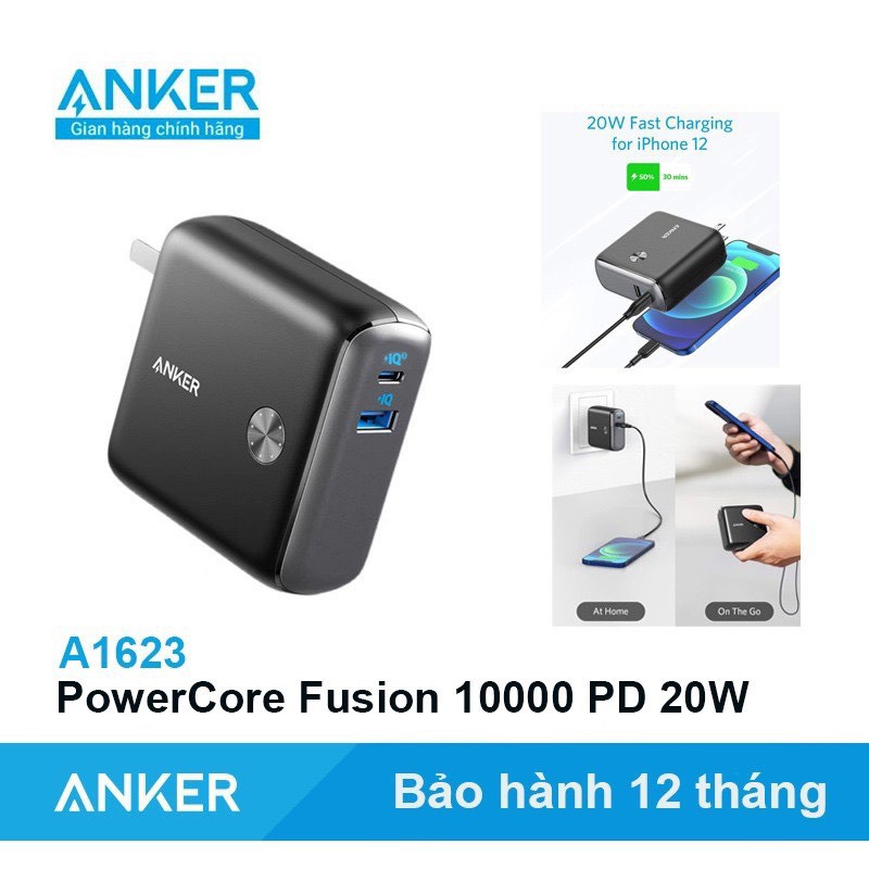 Sạc kiêm Pin dự phòng ANKER PowerCore Fusion 10000mAh sạc nhanh PD Iphone 20W Mã A1623