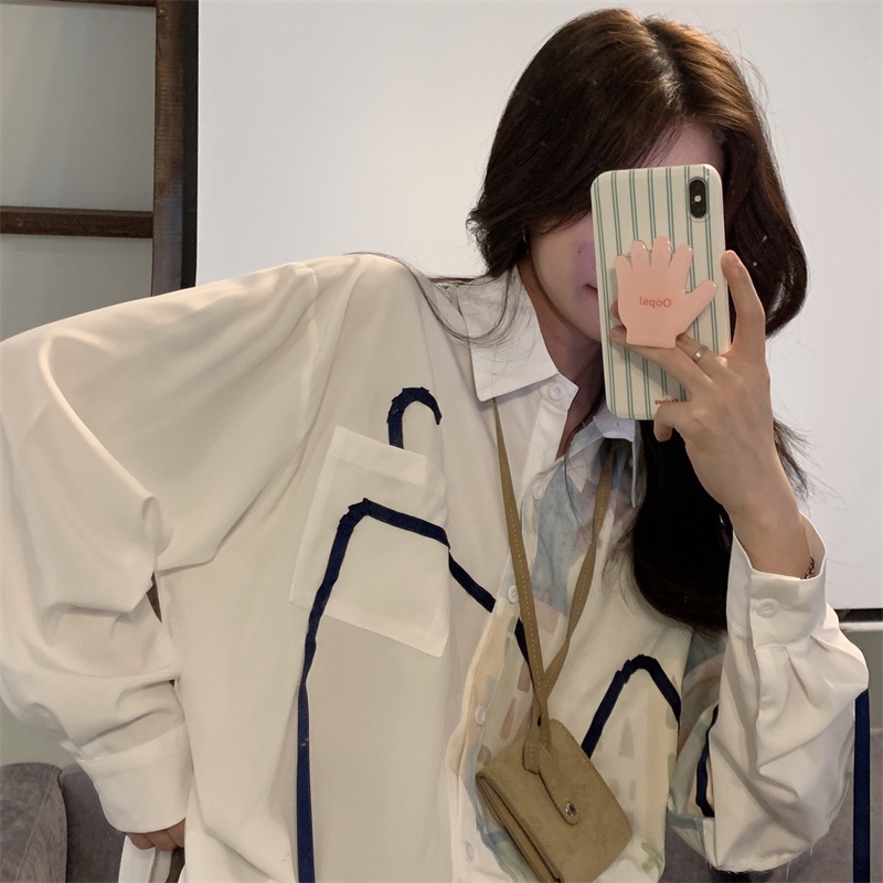 Áo sơ mi ZHELIHANGFEI dài tay dáng rộng họa tiết độc đáo thời trang dành cho nữ