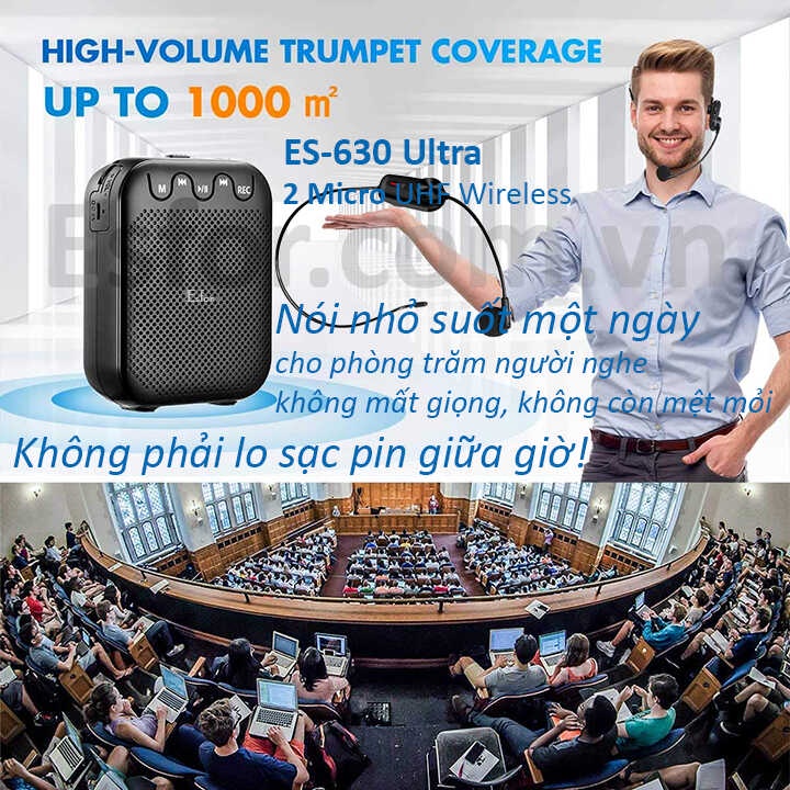 Máy trợ giảng Hàn Quốc ESFOR ES-630 Ultra Dual Alumi 2 Micro không dây, Hộp Nhôm cao cấp