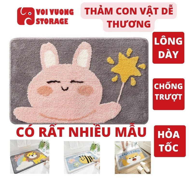 Thảm Chùi Chân Phòng Tắm Hình Thú Dễ Thương Voi Vuông