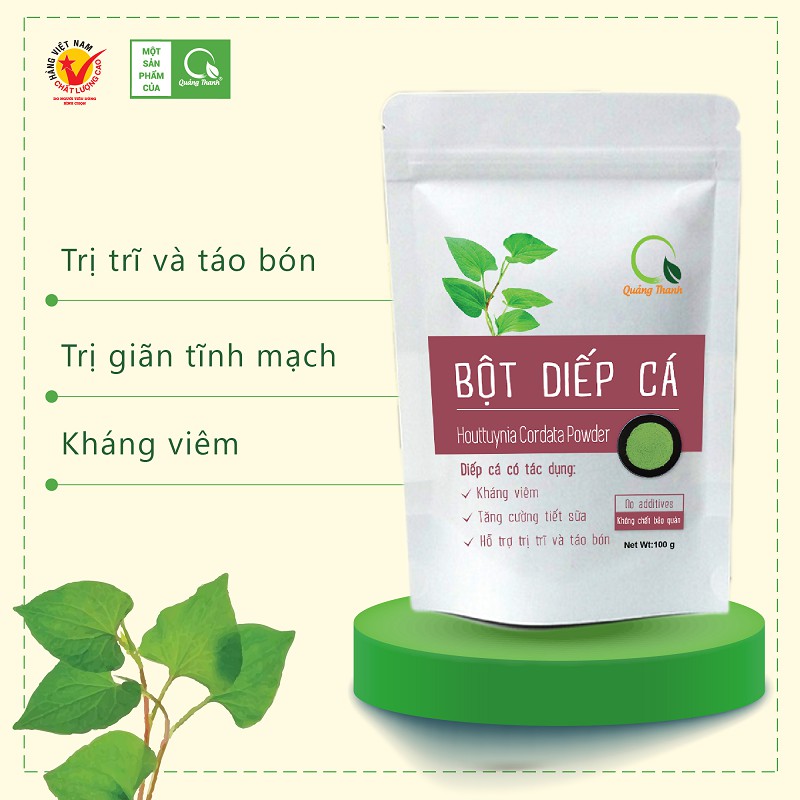 Bột Diếp Cá Nguyên Chất Sấy Lạnh Quảng Thanh Hỗ Trợ Trĩ kháng Viêm Tiêu Hóa Tốt, Detox, Trắng Da, Hết Mụn Mờ Thâm