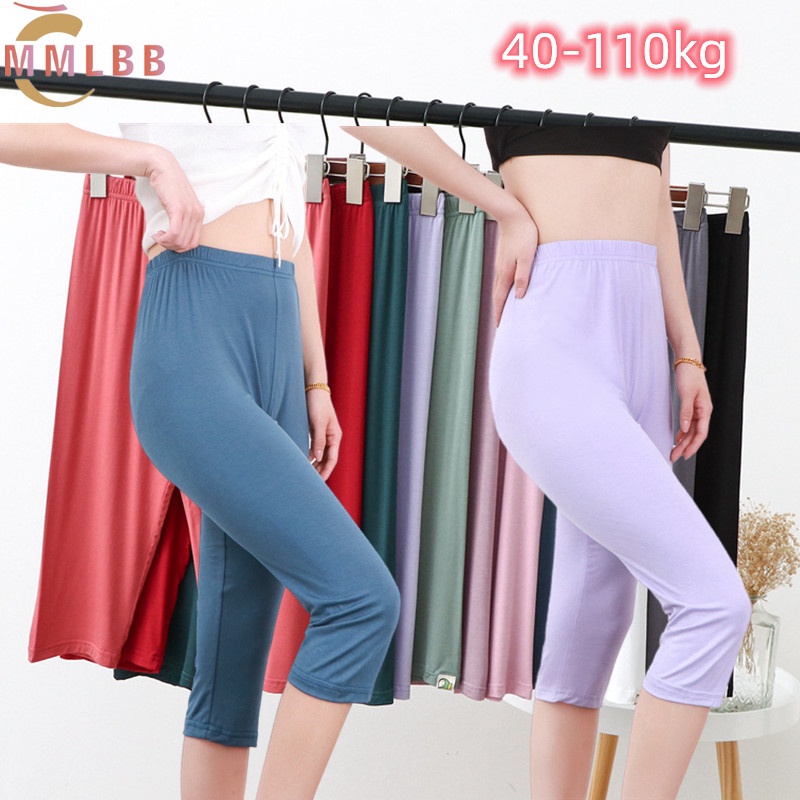 Hàng Có Sẵn Quần legging Lửng Cotton Mỏng Co Giãn Màu Trơn Cỡ Lớn 40-110kg Cho Nữ