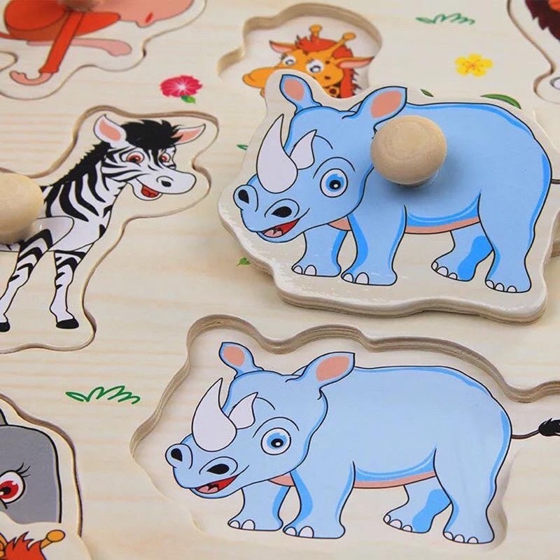 Đồ chơi xếp hình lắp ghép gỗ có núm cầm cho bé 1-4 tuổi bản to đẹp song ngữ Anh-Việt ETOYS