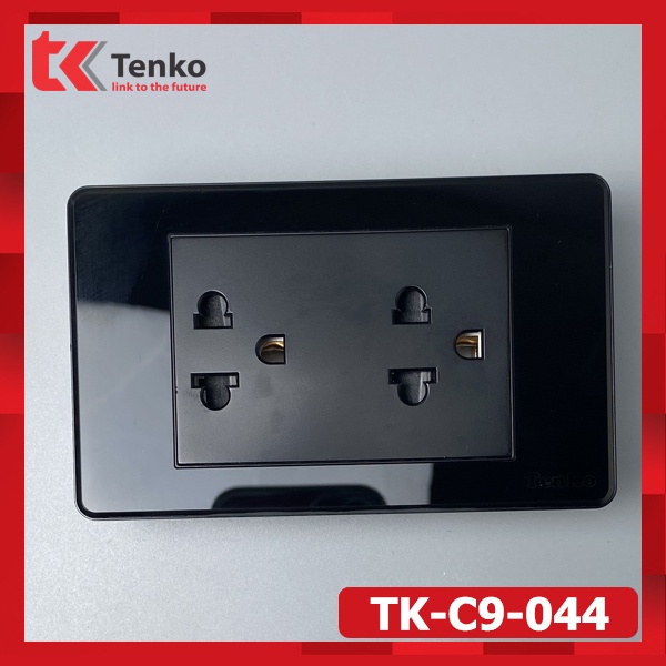Công Tắc Điện + Ổ Cắm 3 Chấu Âm Tường Mặt PVC Bóng Kính Bo Viền Màu Đen TENKO TK-C9