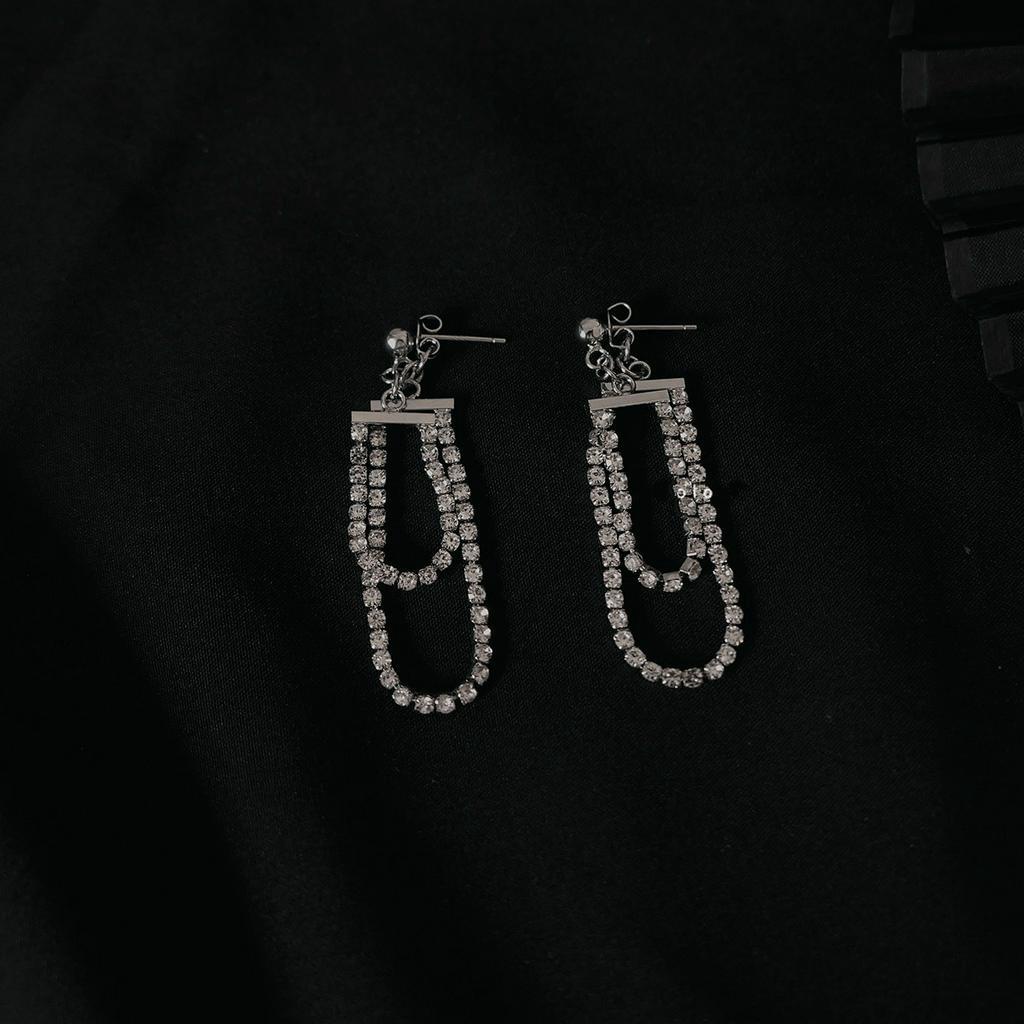 Khuyên Tai Hai Vòng Sau Lưng Đính Đá Kim Cương Lấp Lánh 22720