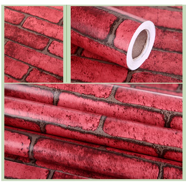 Decal giấy dán tường gạch viên đỏ khổ rộng 0.45m có keo sẵn