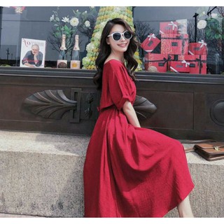 Đầm váy freesize đỏ nút sau