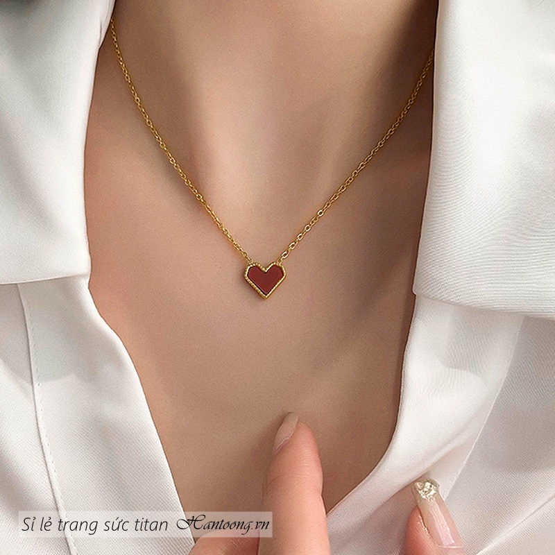 Vòng cổ titan nữ không gỉ mạ vàng 18k mặt hình trái tim đỏ xinh xắn nhẹ nhàng mẫu mới 2022