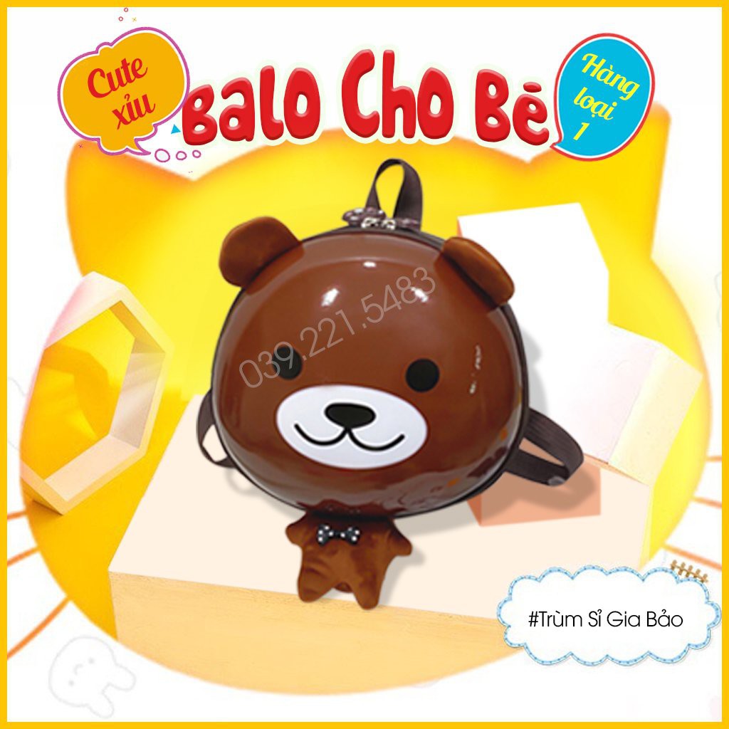 Balo Cho Bé Mẫu Giáo Mầm Non ❤️HÀNG LOẠI 1❤️ Balo Trẻ Em Nắp Nhựa Hình Thú Chống Nước,Chống Va Đập GẤU NÂU