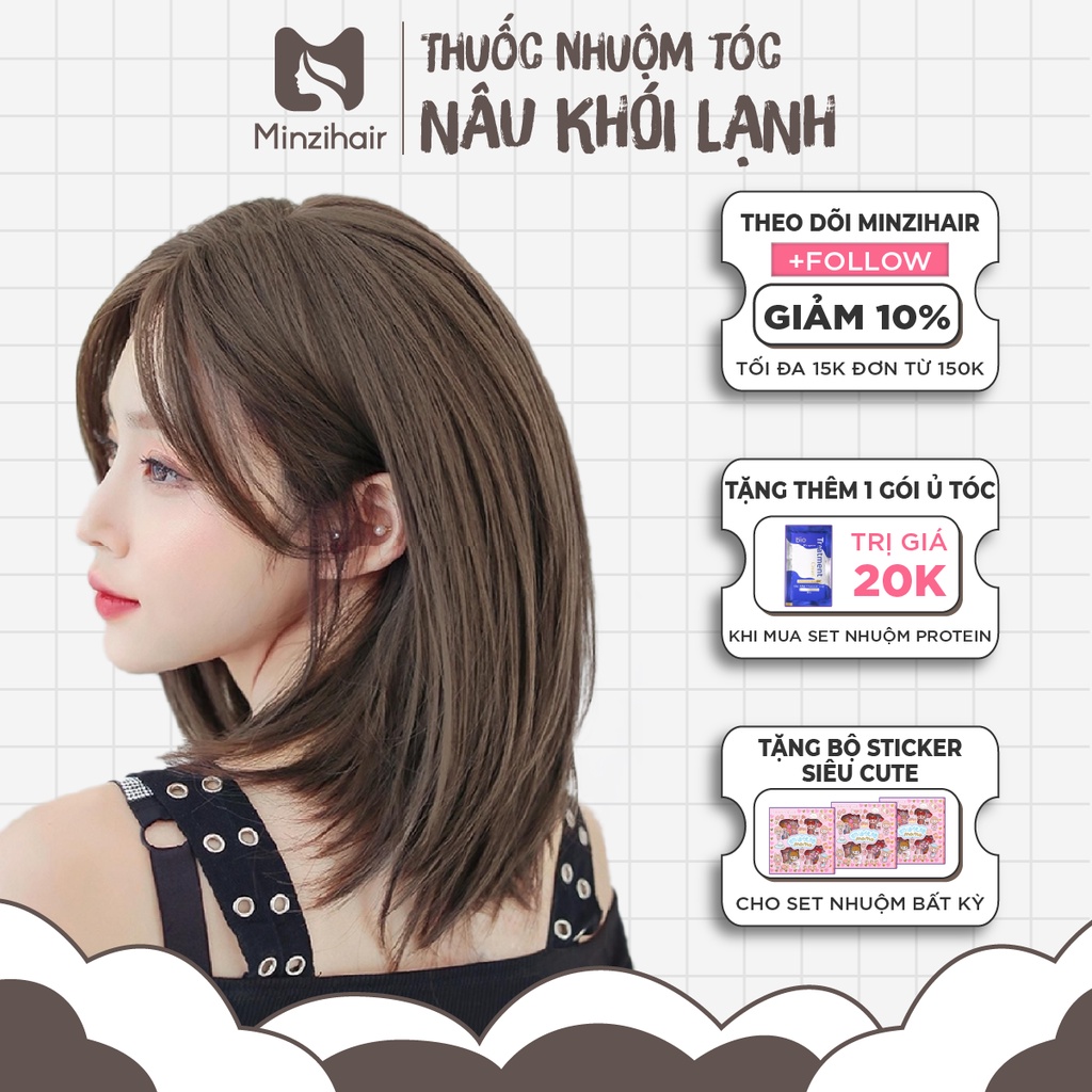 Thuốc Nhuộm Tóc Nâu Lạnh Ánh Khói (Nâu Khói Lạnh) - Lên Từ Nền Đen KHÔNG TẨY TÓC - MINZIHAIR HN