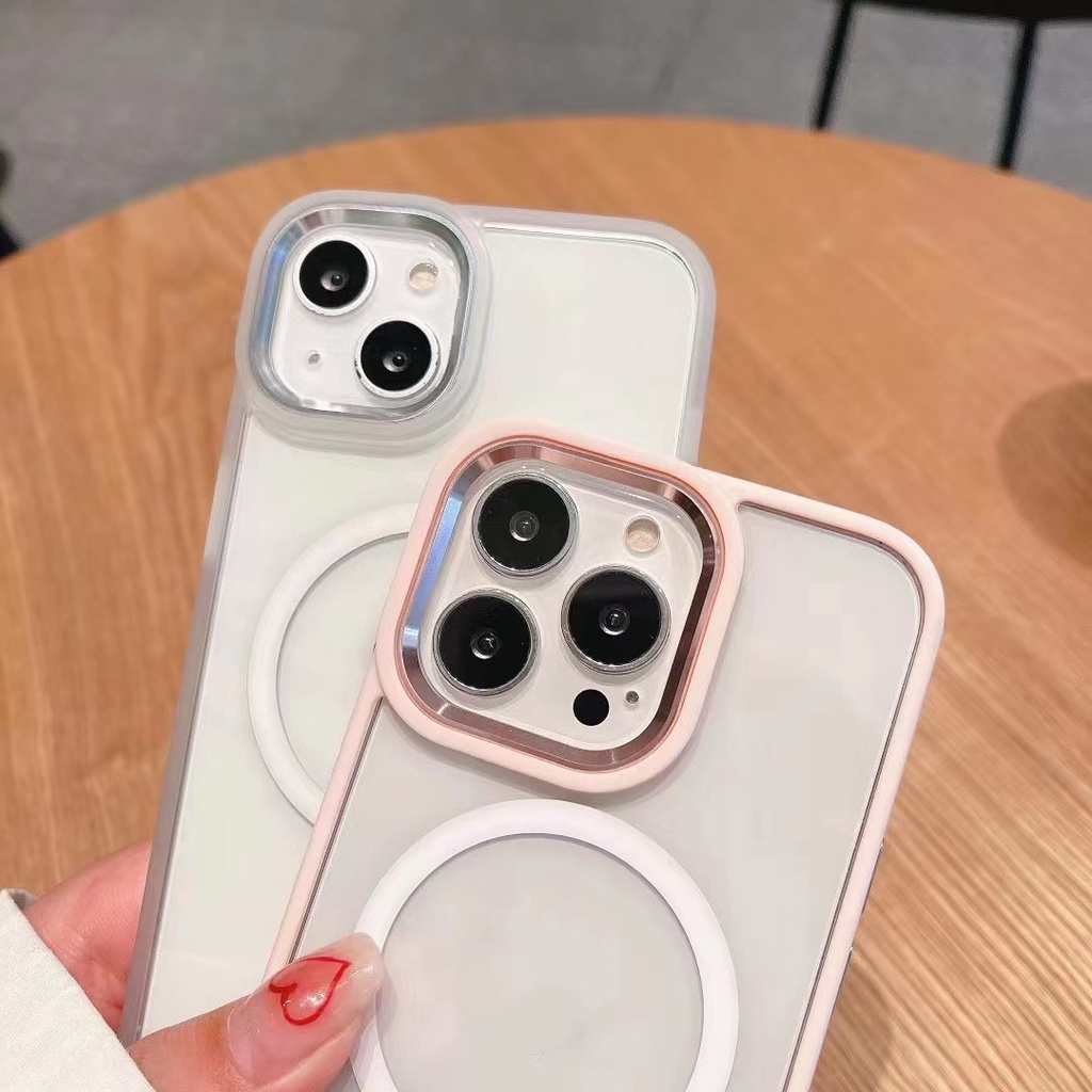 Ốp Điện Thoại Cứng Viền Silicon Có Khuyên Nam Châm Bảo Vệ Camera Chống Sốc Sang Trọng Cho iPhone 13 Pro 14 PLUS 12 Pro max