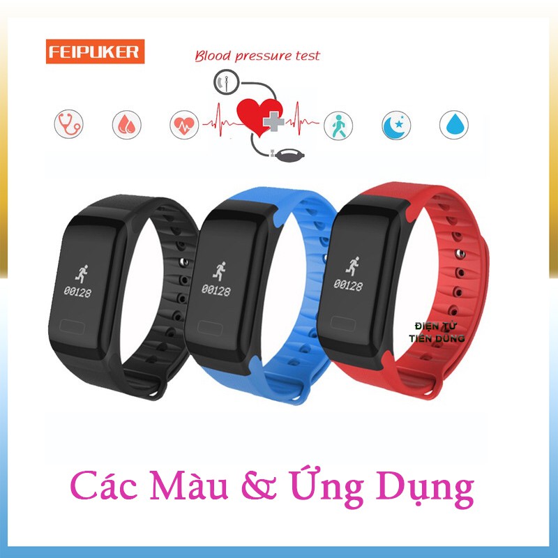 Vòng đeo tay thông mình F1 chống nước theo dõi sức khỏe hỗ trợ các chức năng thể thao, màn hình cảm ứng có màu