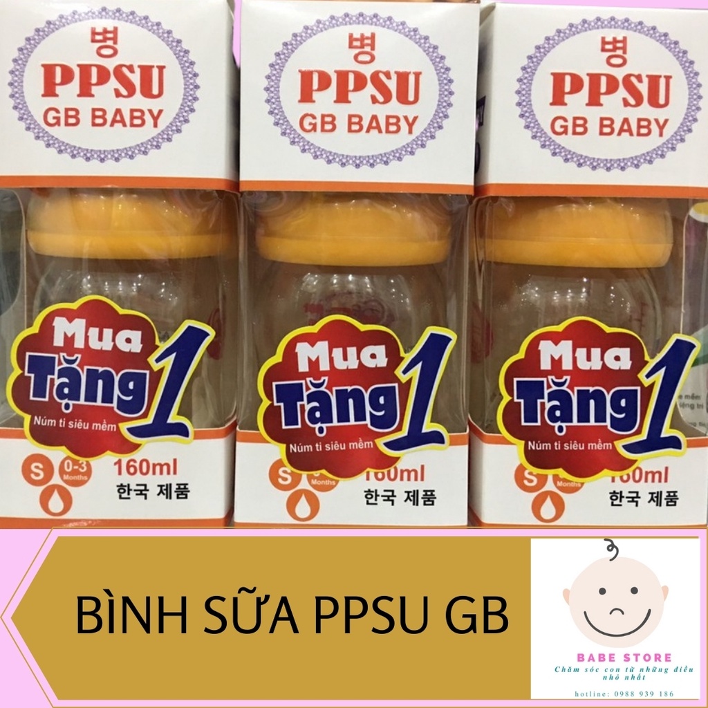 Bình sữa Gb Baby cổ rộng PPSU 160ml, 280ml tặng kèm núm ti