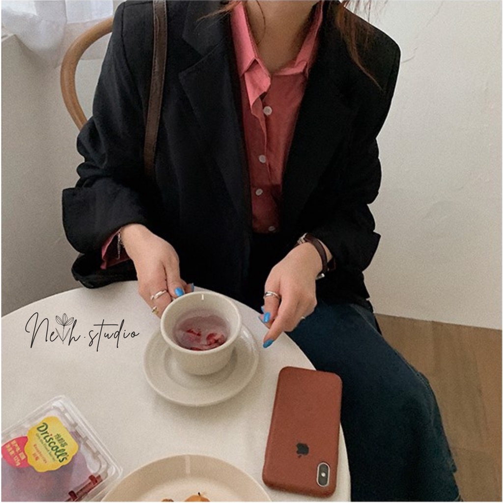 Áo khoác blazer nữ 2 lớp màu đen nâu đứng form có miếng độn vai neih.studio | BigBuy360 - bigbuy360.vn