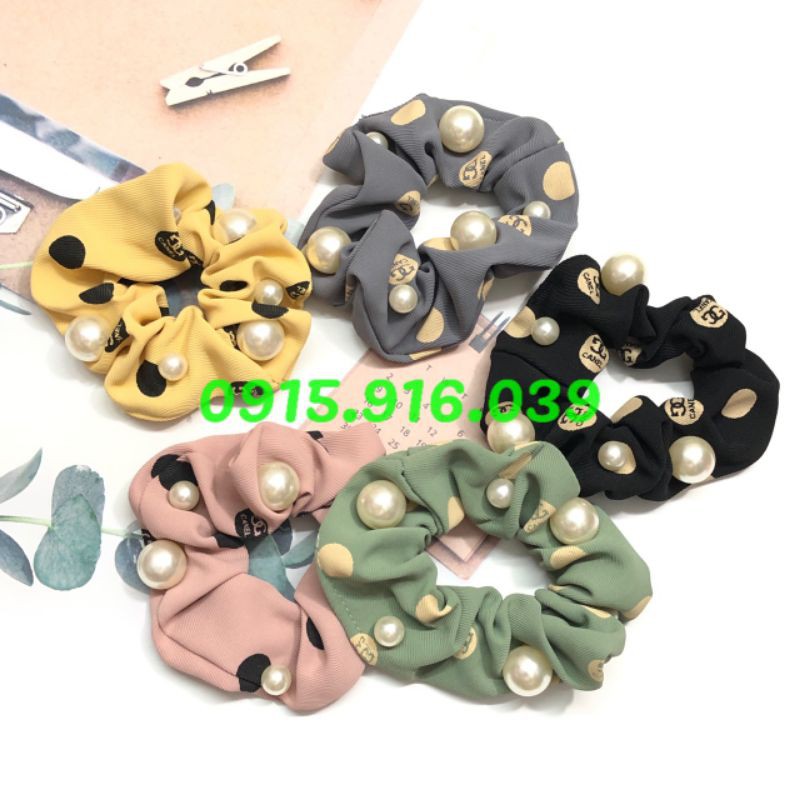 Buộc tóc bèo đính hạt châu tròn, cột tóc nữ loại đẹp