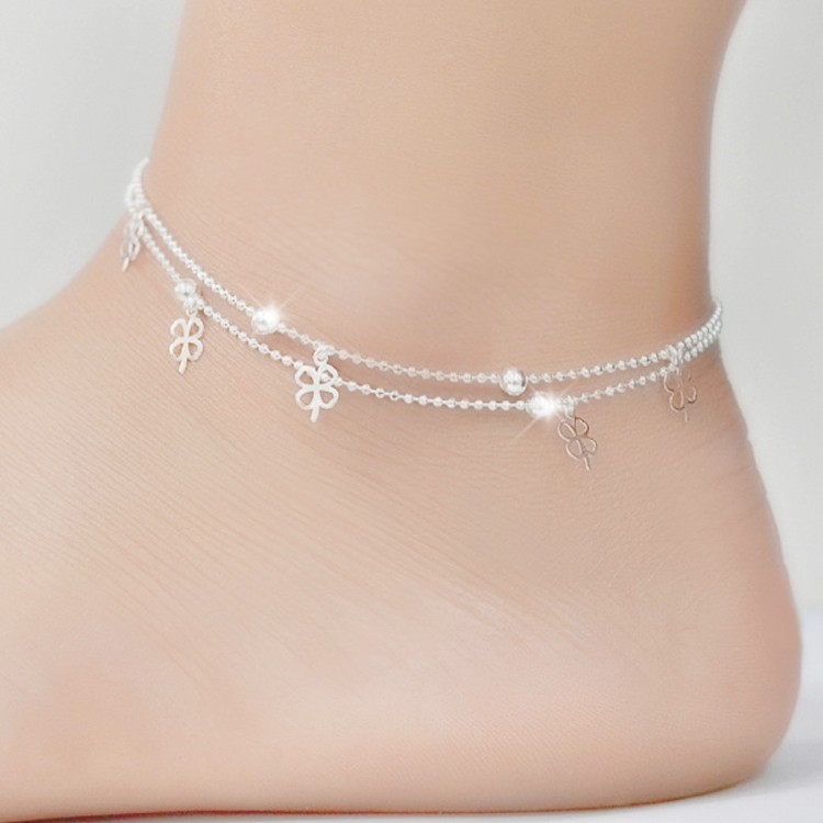 Lắc chân nữ bạc bi cườm cỏ 4 lá phụ kiện trang sức hot trend hàn nhật 🔝🔝 namimi