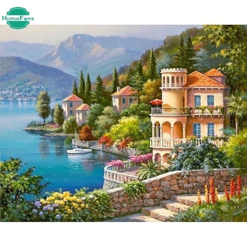 Tranh Đính Đá 5D Tự Làm Hình Phong Cảnh Kích Thước Lớn 80x60cm Trang Trí Nhà Cửa