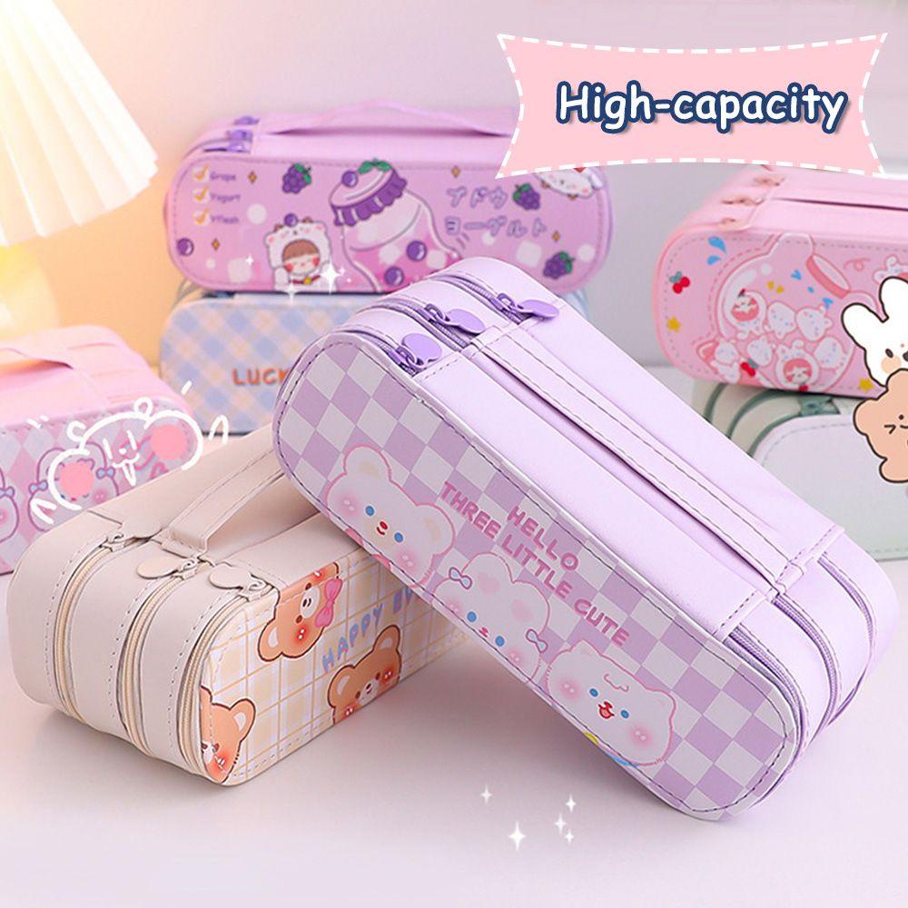 PISTA Túi Đựng Bút Bằng Vải Bạt Ba Lớp Sức Chứa Lớn