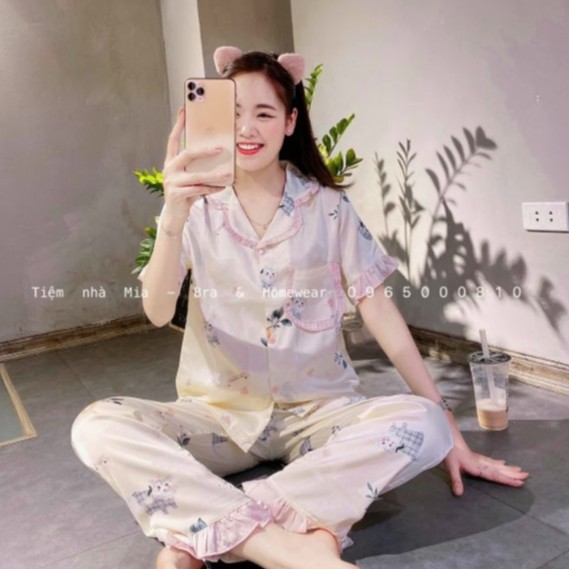 Đồ bộ nữ Vic's lụa Latin  cao cấp, đồ ngủ hoạ tiết mặc nhà sang trọng L119  thời trang nữ pijama | BigBuy360 - bigbuy360.vn