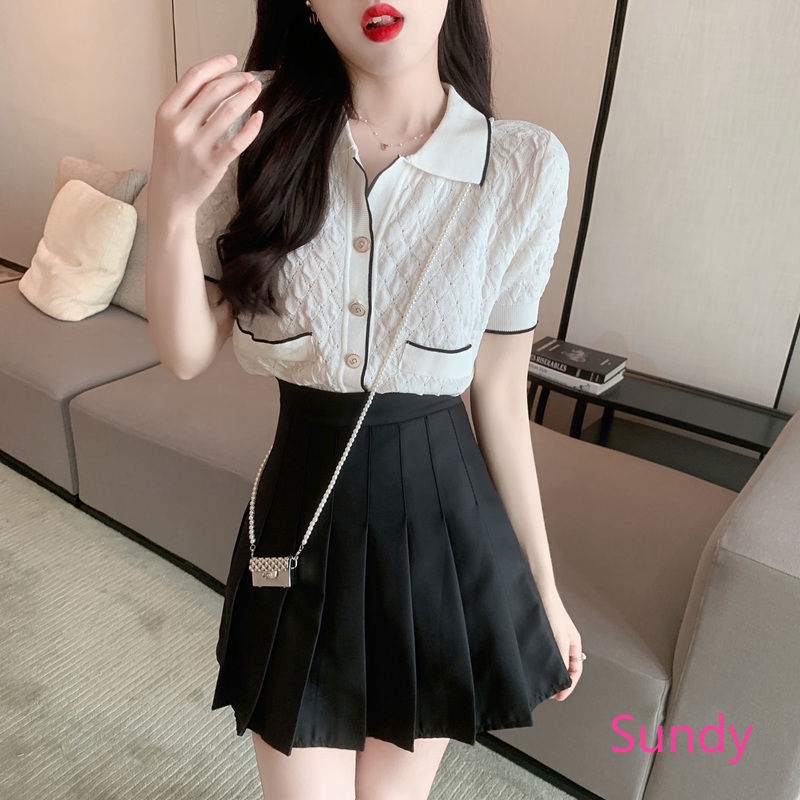 Áo dệt kim cổ polo thời trang mùa hè cho nữ