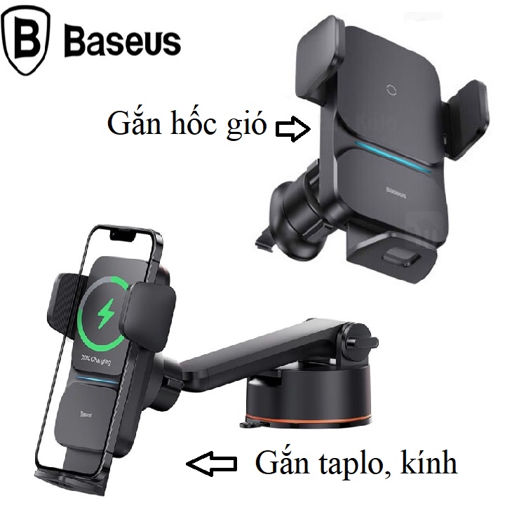 Gía đỡ điện thoại kiêm sạc không dây cao cấp Baseus gắn cửa gió điều hòa hoặc tap logo ô tô - CHÍNH HÃNG