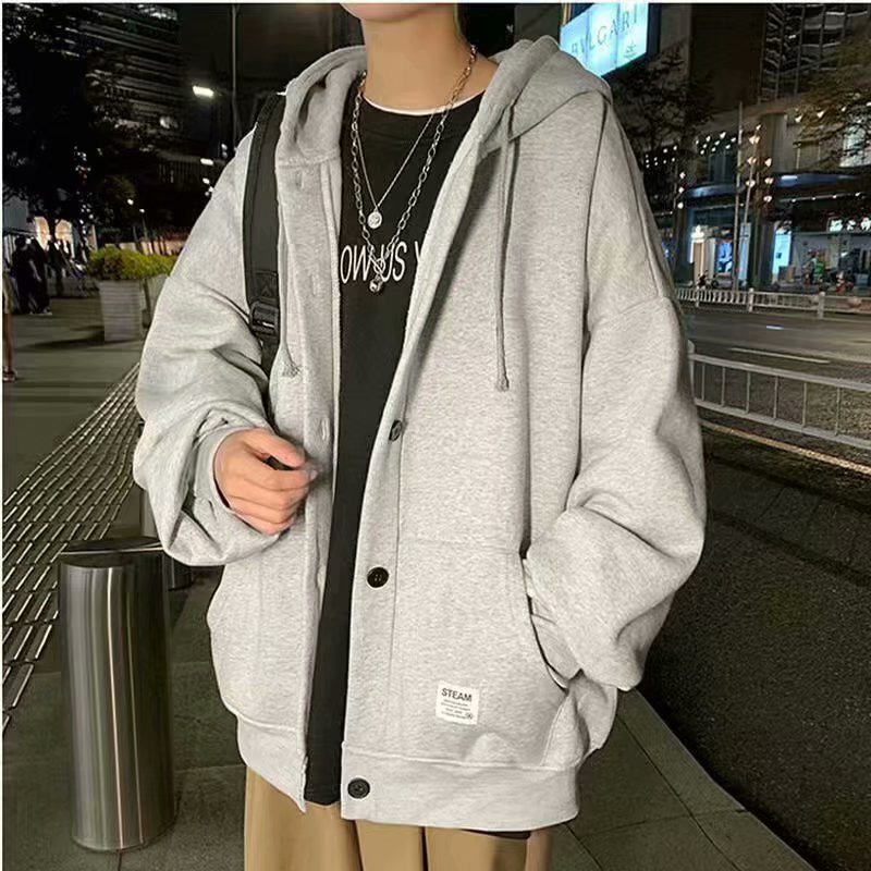 Áo khoác hoodie màu trơn kích thước S-3XL phong cách Hàn Quốc dành cho nam