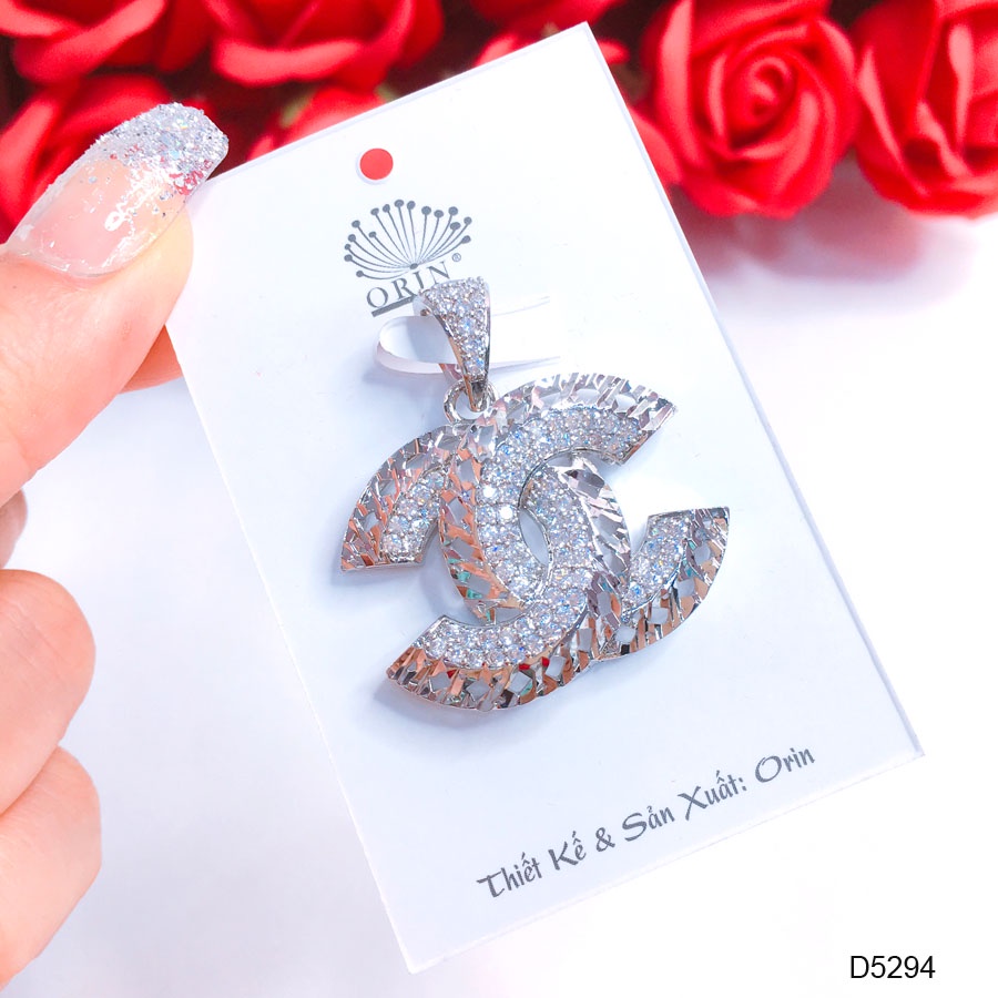 Mặt dây chuyền bạc nữ, mặt chữ đính đá cao cấp Orin D5294