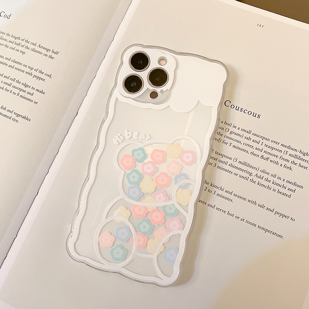 Ốp iphone Silicon Mềm Họa Tiết Hoa Và Gấu Cho iphone 13 pro max 11 pro max 12 pro max iphone 7 8 plus Xr XS Max