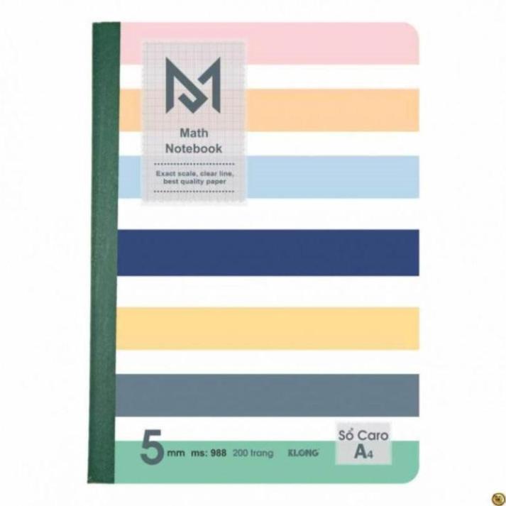 Sổ KLONG Caro A4 Math Notebook may 200 trang; Klong  MS 988